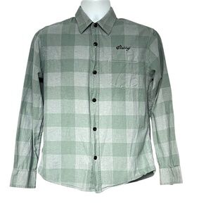 Stussy Shirt Button Down Green Large Check Size M Youth 100% Cotton